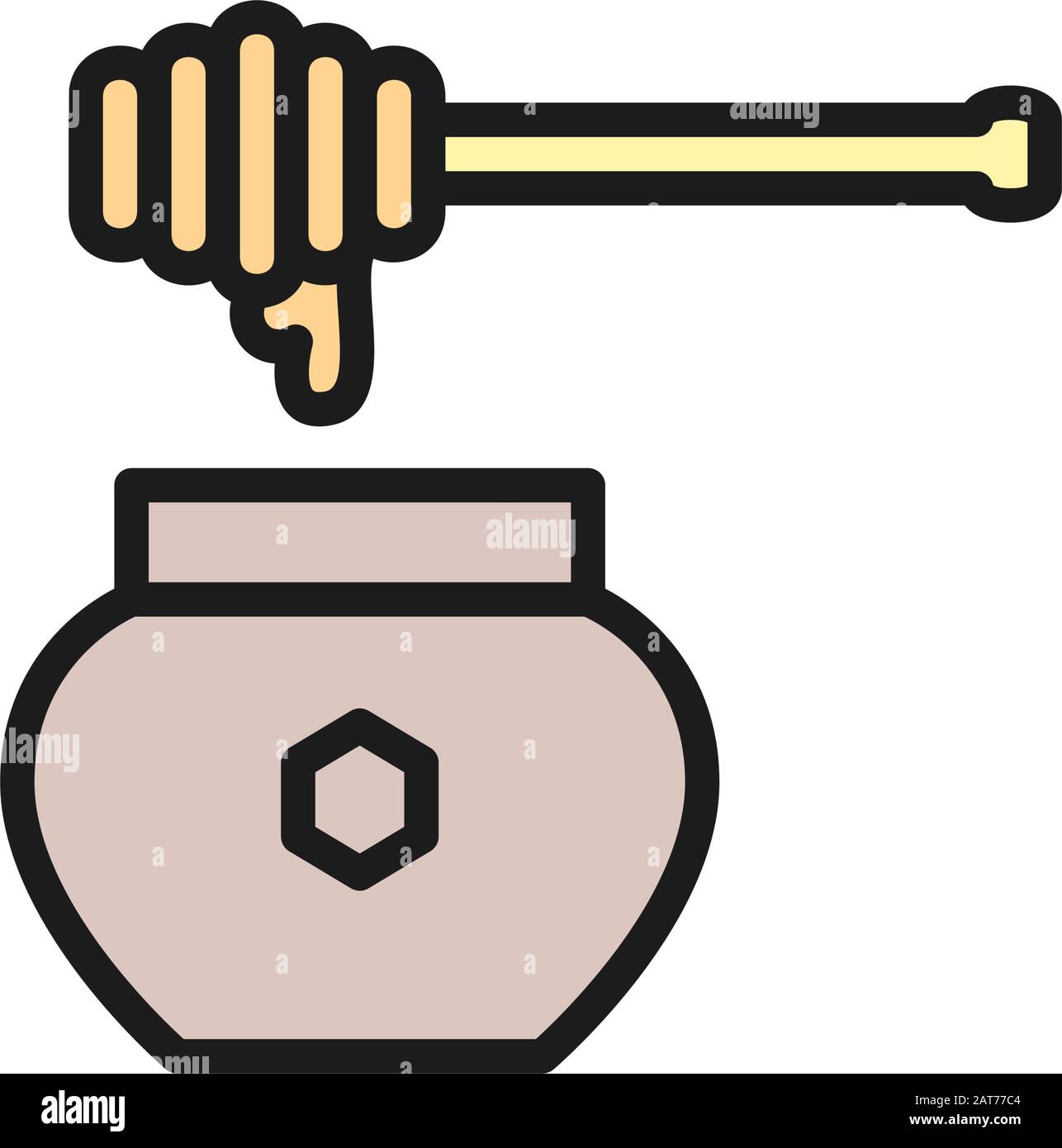 Honey dipper with pot flat color line icon. Stock Vector