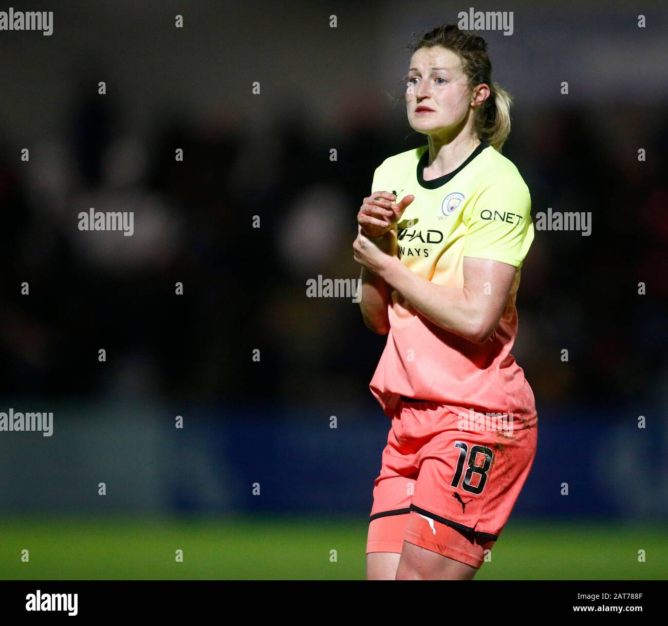 BOREHAMWOOD, ENGLAND - JANUARY 29: Ellen White of Manchester City WFC  during Continental Cup Semi-Final match between Arsenal Women and  Manchester City Women at Meadow Park Stadium on January 29, 2020 in