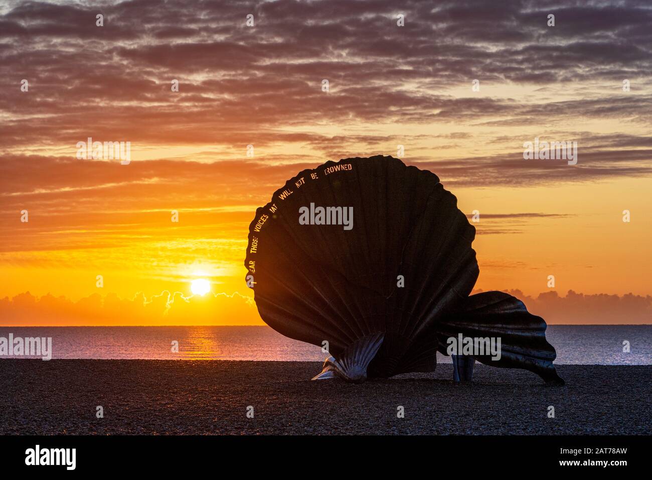 Sunrise at the Scallop on Aldeburgh beach. Suffolk. UK Stock Photo