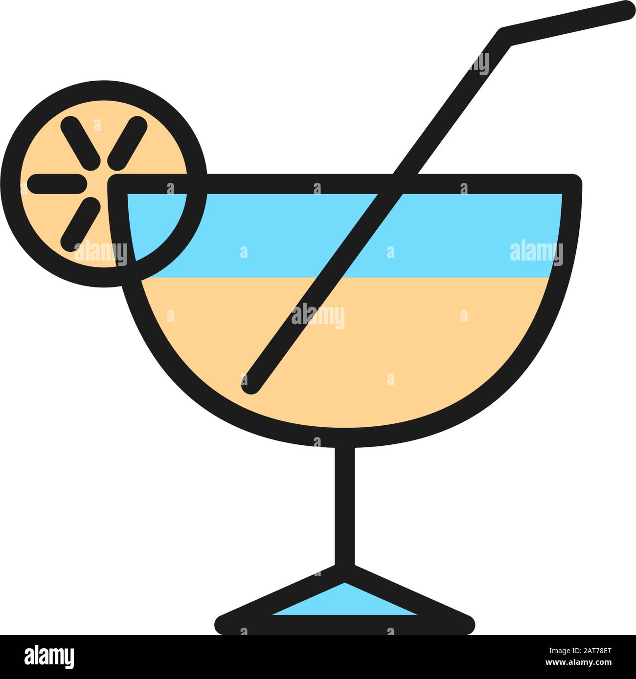 Vector cocktail glass flat color line icon. Stock Vector