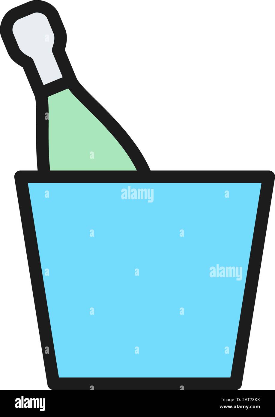 Vector bucket with bottle flat color line icon. Stock Vector