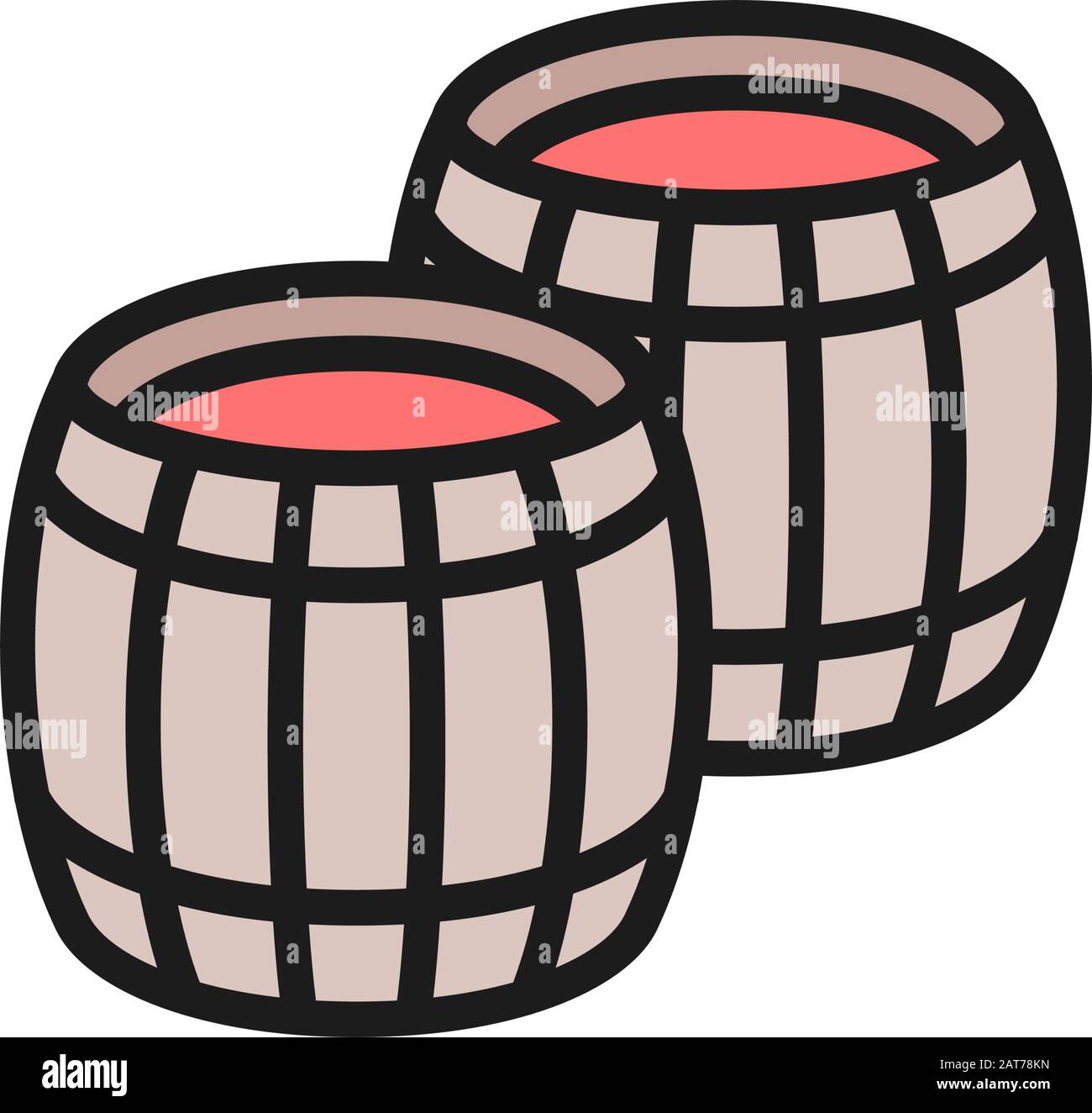 Vector two wine barrels flat color line icon. Stock Vector