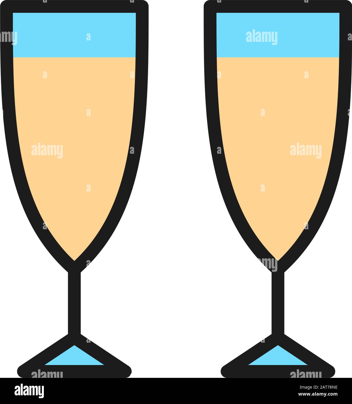 Vector champagne glasses flat color line icon. Stock Vector