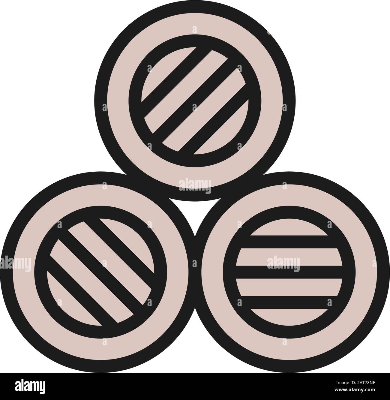 Vector tree wine barrels flat color line icon. Stock Vector
