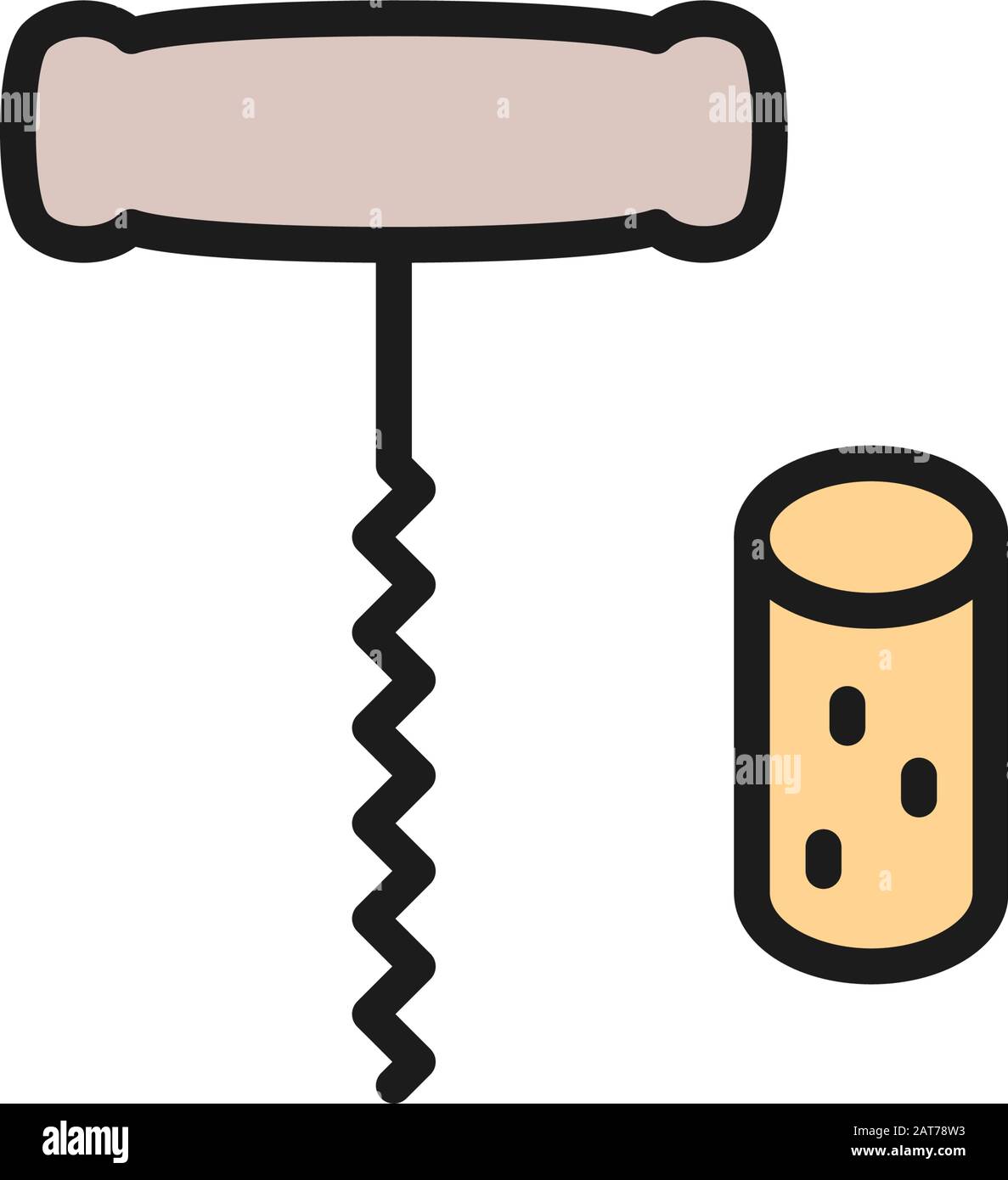 Vector corkscrew wine with cork flat color line icon Stock Vector Image ...
