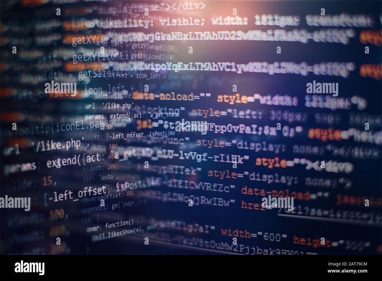 Digital technology on display. HTML5 in editor for website development. Website HTML Code on the Laptop Display Closeup Photo. Stock Photo