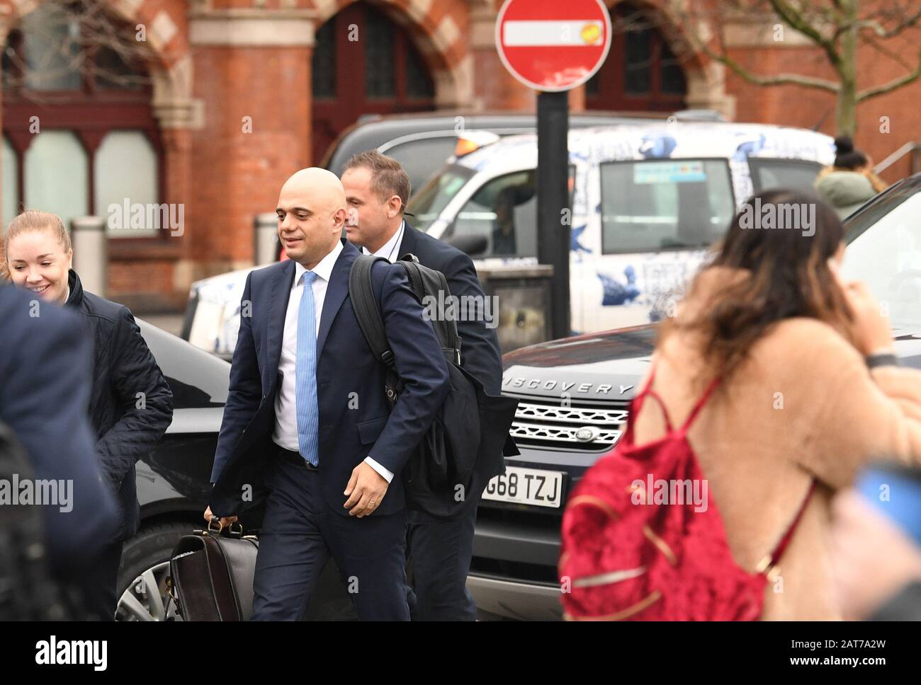 Chancellor Of The Exchequer Sajid Javid Arrives At King S Cross St Pancras Station In London Before Boarding A Train To The North East For A Cabinet Meeting In Sunderland Stock Photo