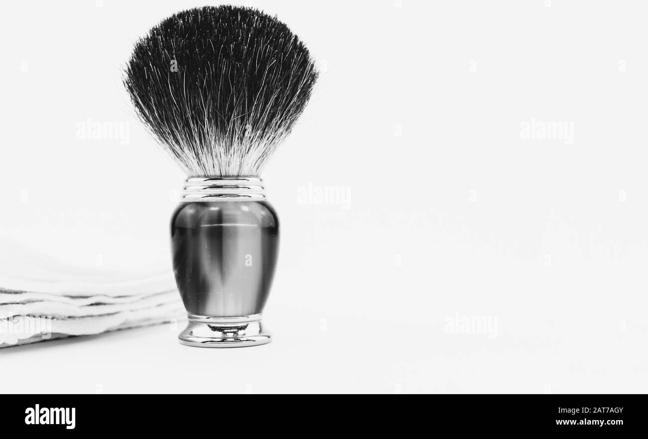 shaving accessories on a white background - top perspective Stock Photo