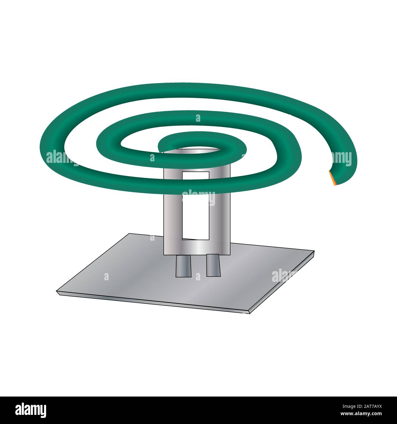 Mosquito repellent green coil on white background. Mosquito smoking coil to repel pests. Insect killer smoldering spiral incense. Vector illustration. Stock Vector