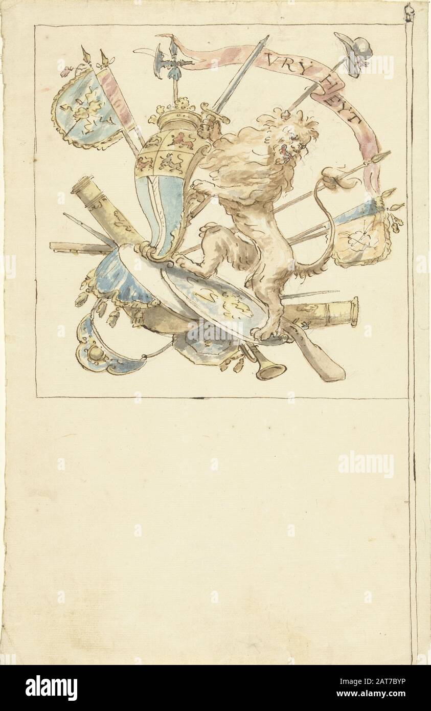 Design For A Banner With A Heraldic Lion And The Arms Of Rotterdam