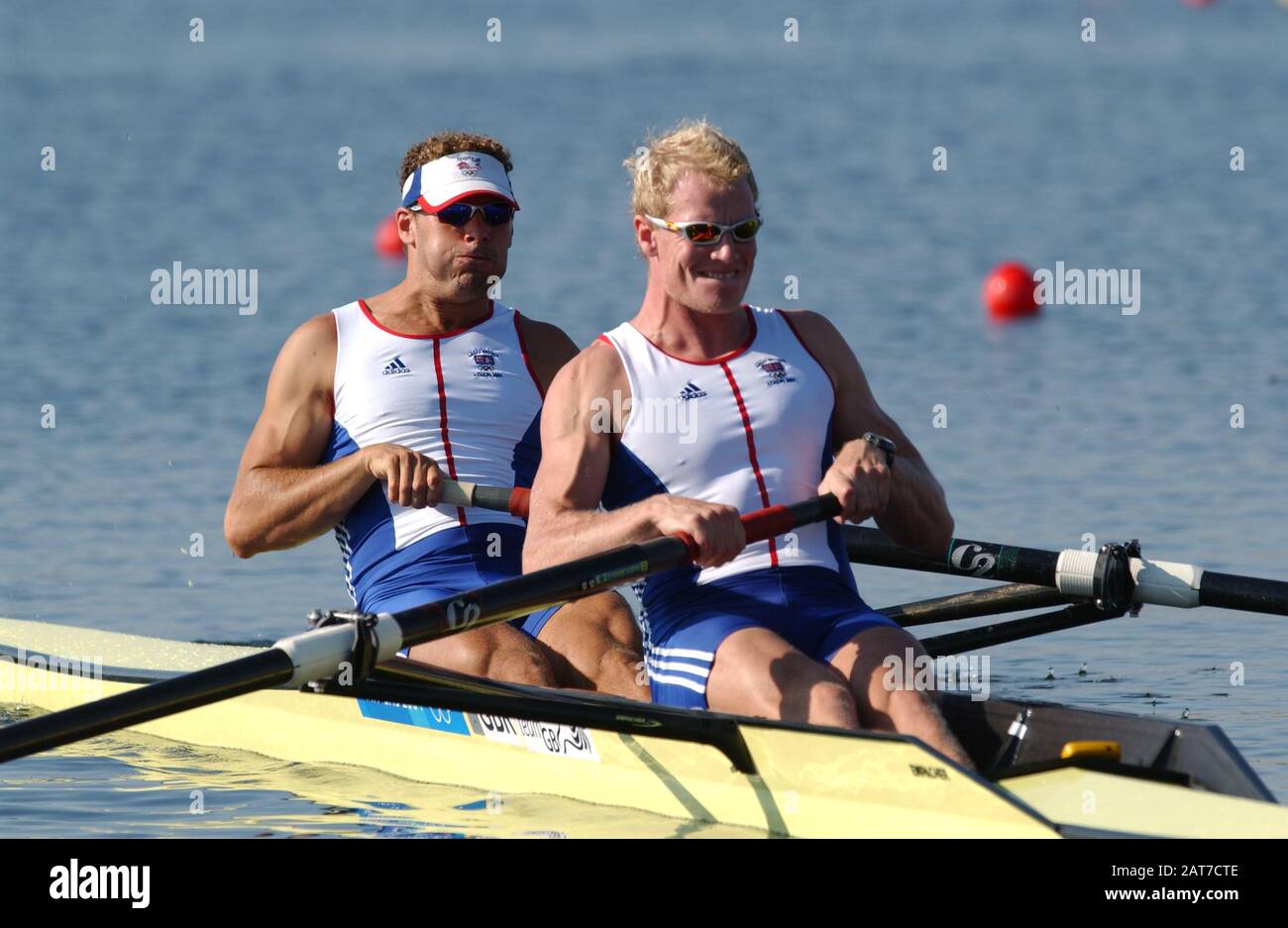 20040818 Olympic Games Athens Greece [Rowing] Schinias   -    Photo  Peter Spurrier GBR M2- left Toby Garbutt and Rick Dunn, start of their semi-final,   Images@intersport-images.com Tel +44 7973 819551 [Mandatory Credit Peter Spurrier/ Intersport Images] Stock Photo