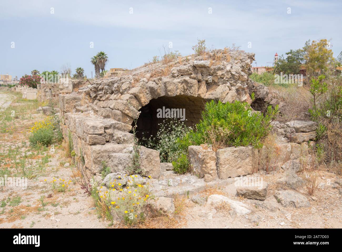 Al-Bass Tyre necropolis. Roman remains in Tyre. Tyre is an ancient Phoenician city. Tyre, Lebanon - June, 2019 Stock Photo
