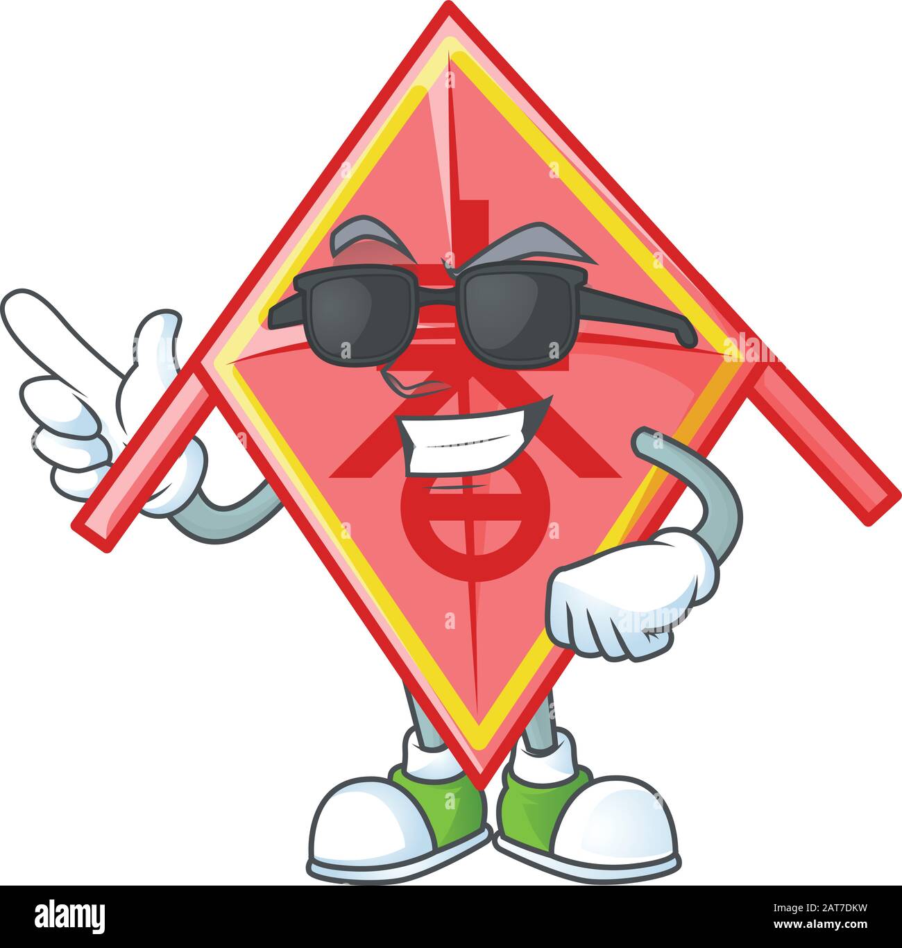 Super cool chinese red kite character wearing black glasses Stock