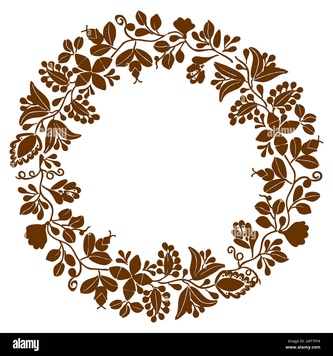 Brown floral laurel wreath vector frame on white background Stock Vector