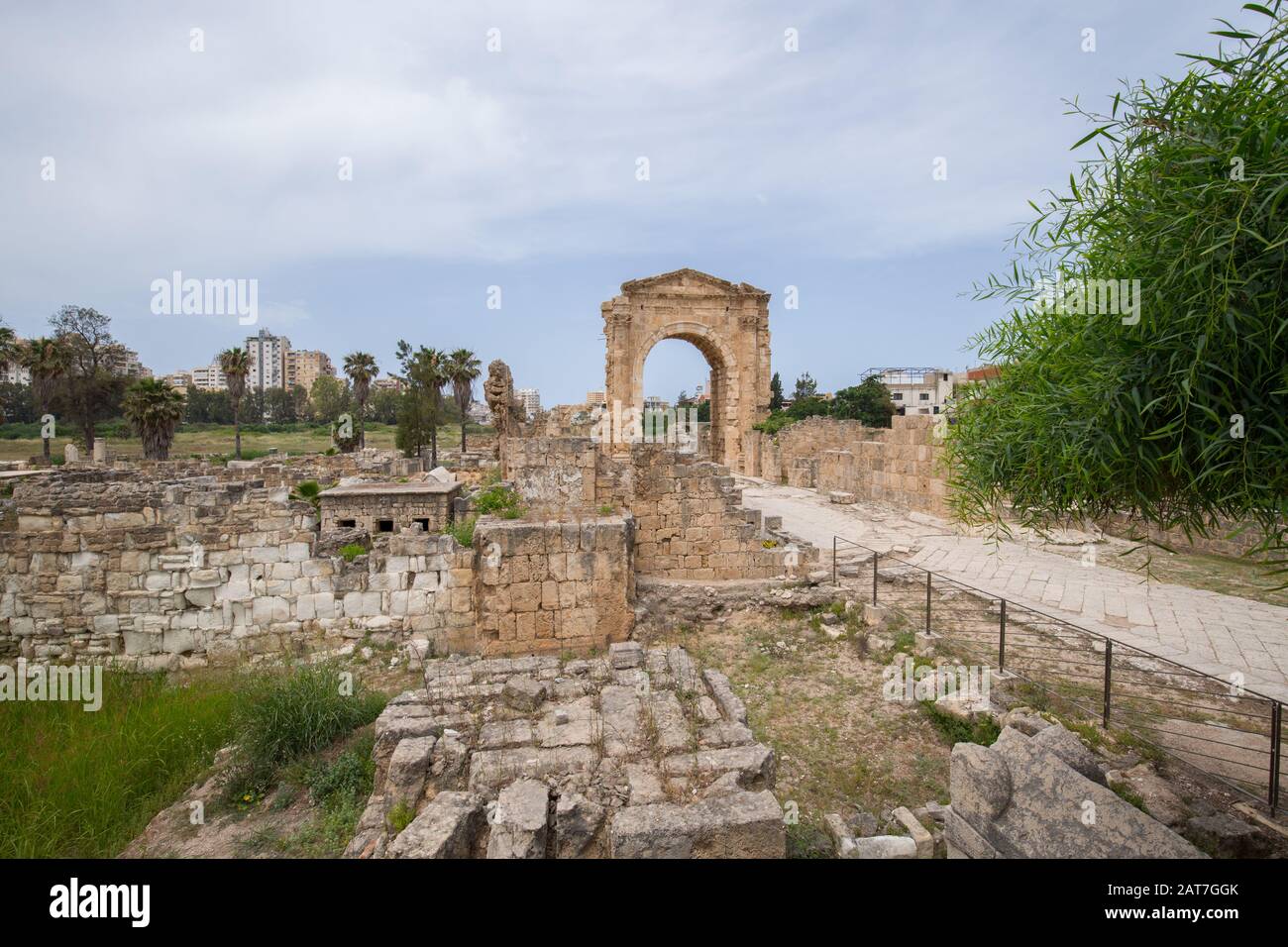 The arch of triumph and the Byzantine road. Roman remains in Tyre. Tyre is an ancient Phoenician city. Tyre, Lebanon - June, 2019 Stock Photo