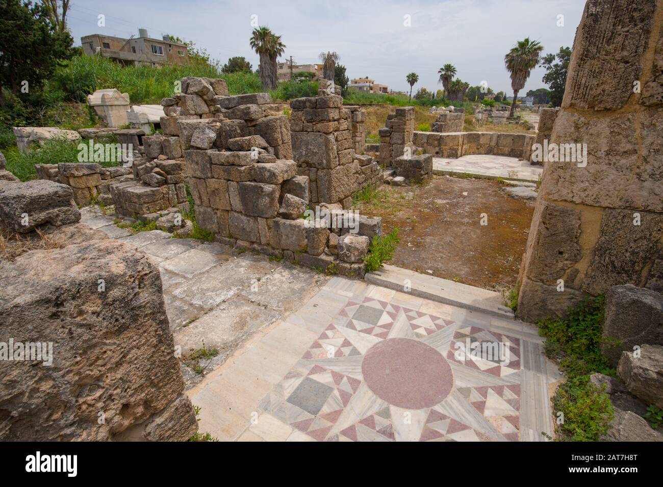 Roman paving. Roman remains in Tyre. Tyre is an ancient Phoenician city. Tyre, Lebanon - June, 2019 Stock Photo