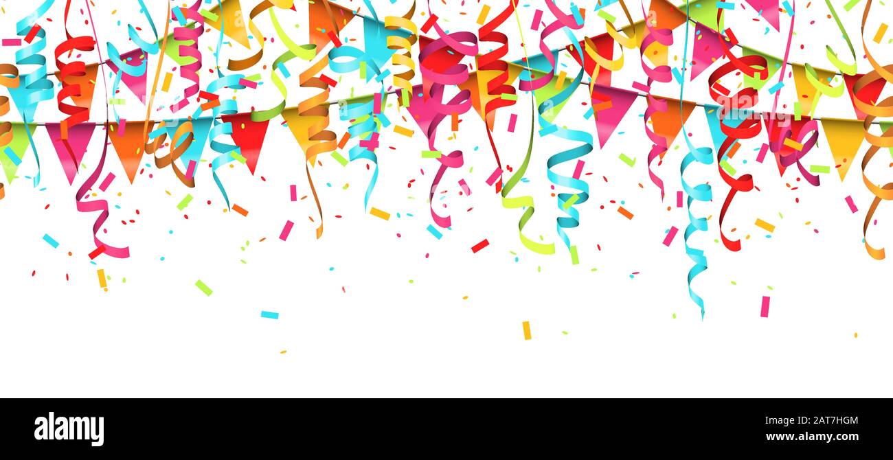 vector illustration of seamless colored confetti, garlands and