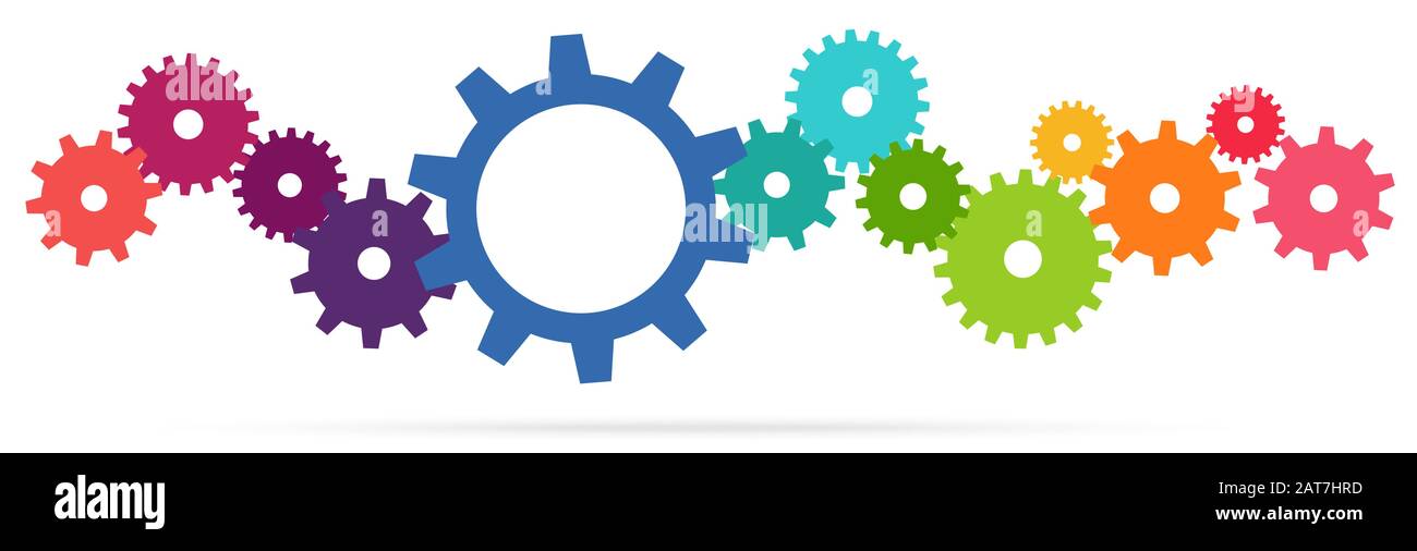 eps vector illustration of colored gears symbolizing cooperation or teamwork process Stock Vector