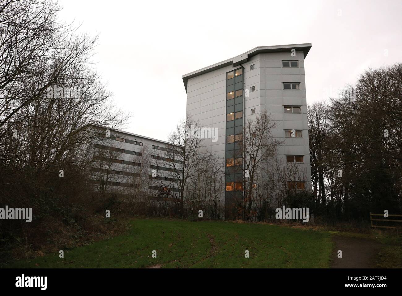 An accommodation block at Arrowe Park Hospital in Merseyside, which is preparing to receive a bus carrying British nationals from the coronavirus-hit city of Wuhan in China. The passengers arrived by plane at RAF Brize Norton in Oxfordshire and are being transported to the hospital site on the Wirrall where they are set to be quarantined. Stock Photo