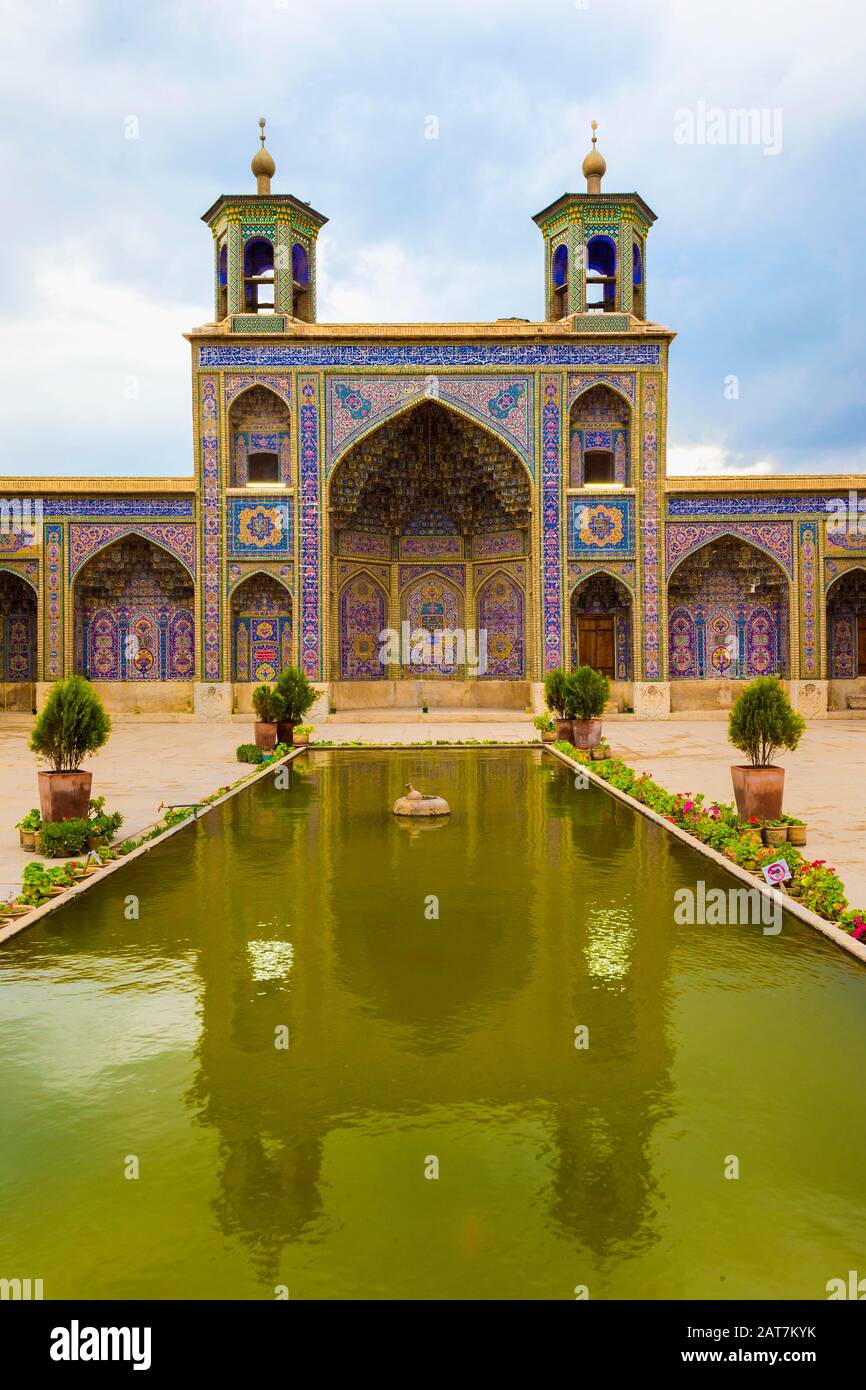 Nasir-ol-Molk Mosque courtyard, Shiraz, Fars Province, Iran Stock Photo
