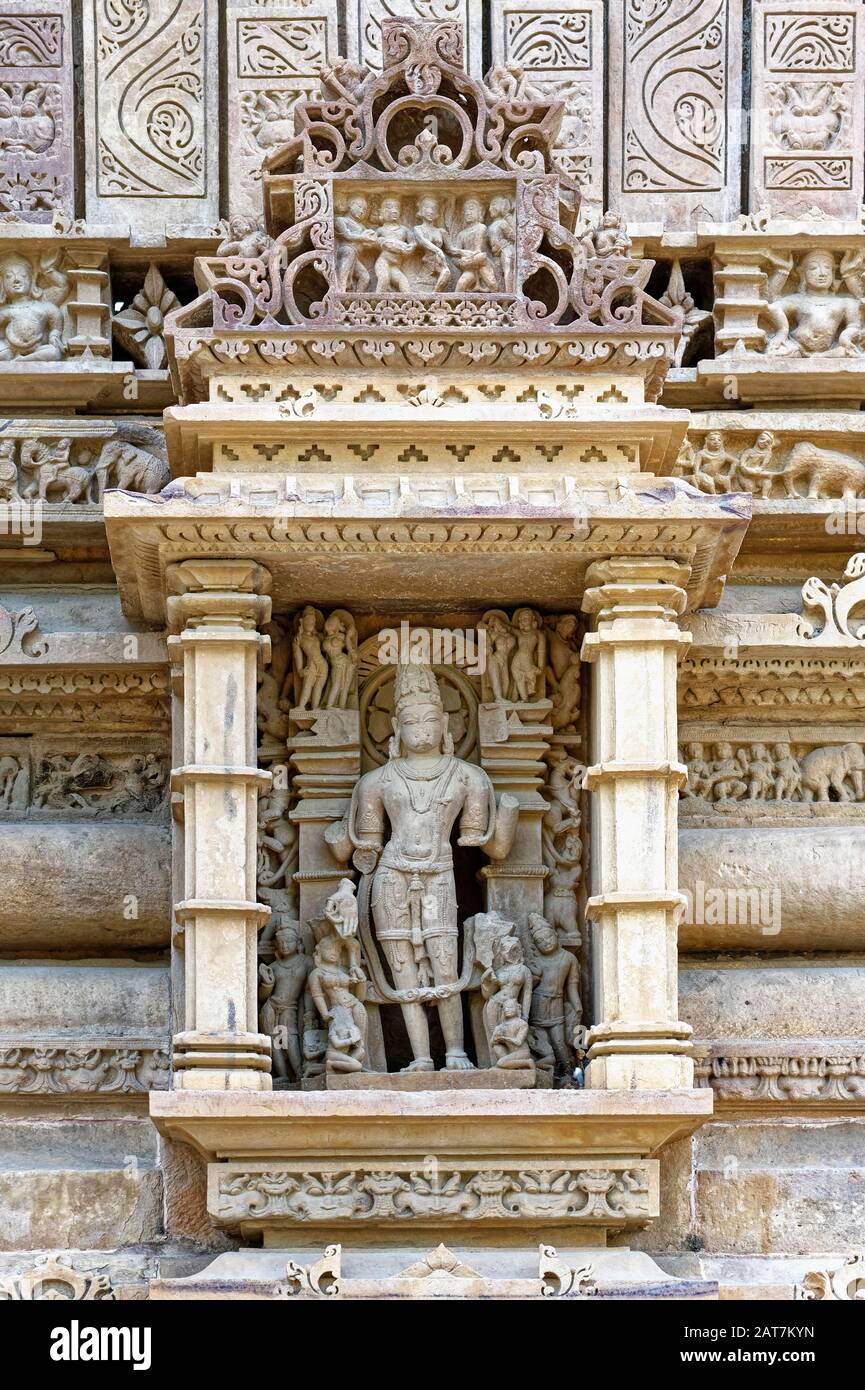 Sculptures on the walls of Lakshmana Temple, Khajuraho Group of Monuments, Madhya Pradesh state, India Stock Photo