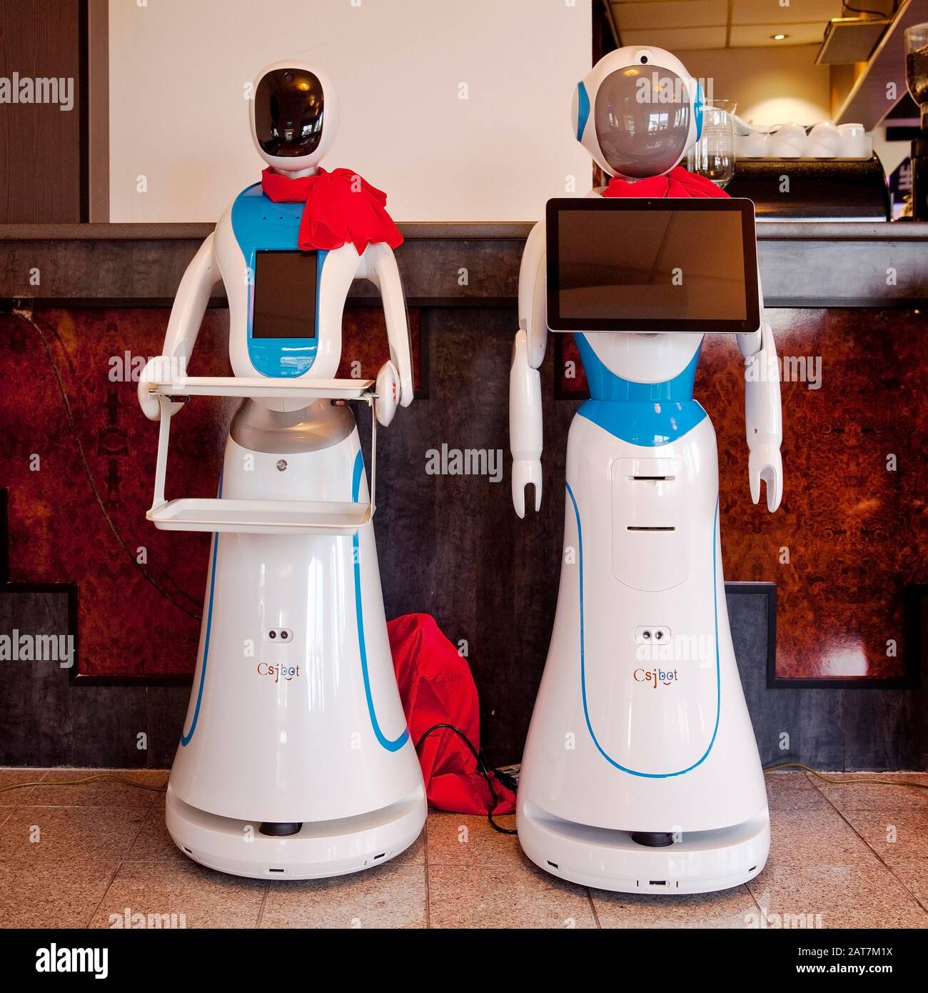 Two catering service robots in a Chinese restaurant, Germany Stock Photo