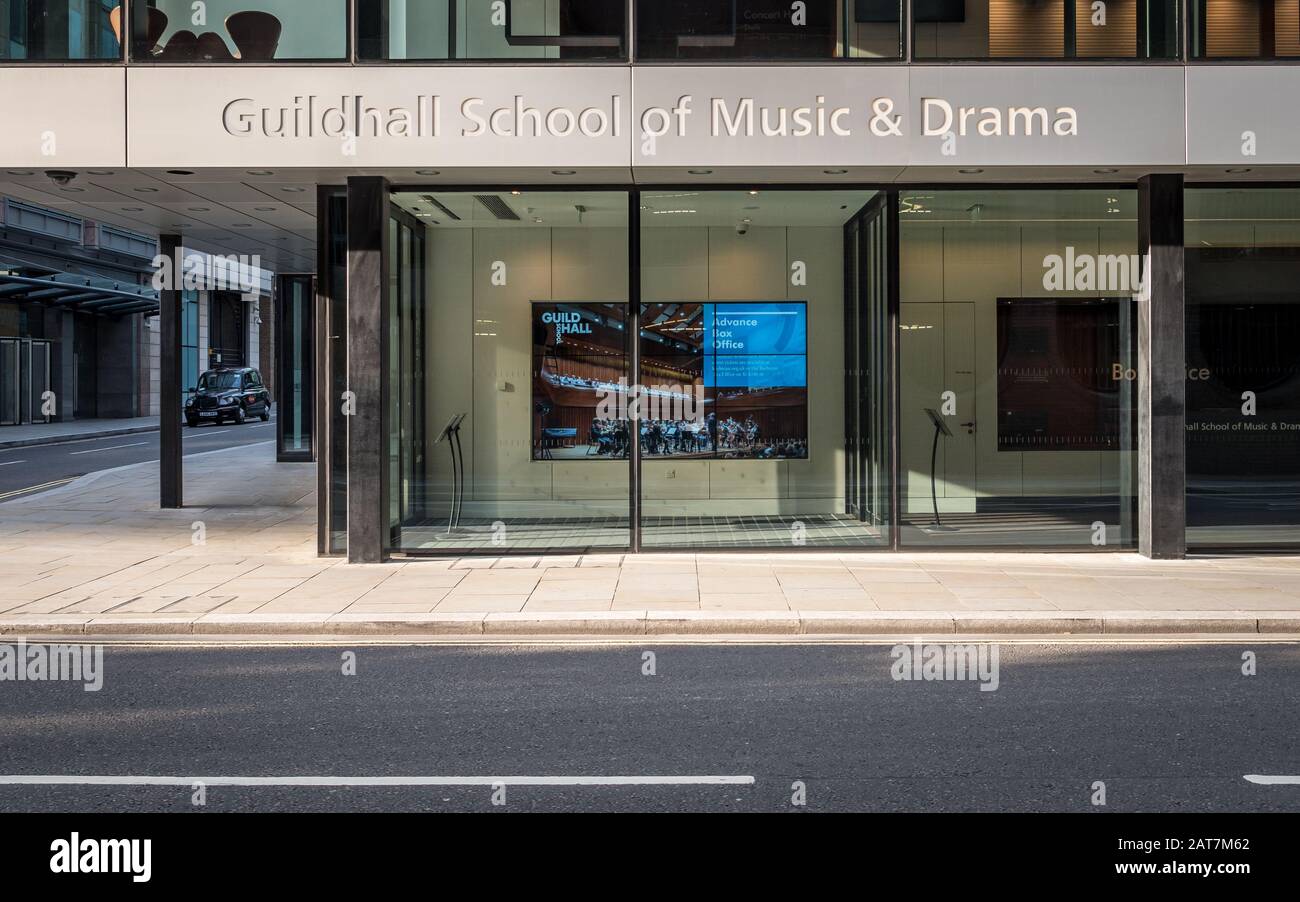 Milton Court, Guildhall School. The entrance to the new concert hall of the Guildhall School of Music and Drama in the Barbican Centre, London. Stock Photo