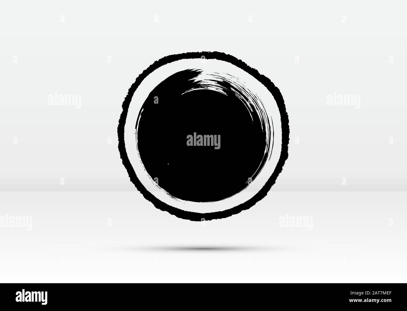 Abstract brushed black ink circle with rough edges and grungy texture ...