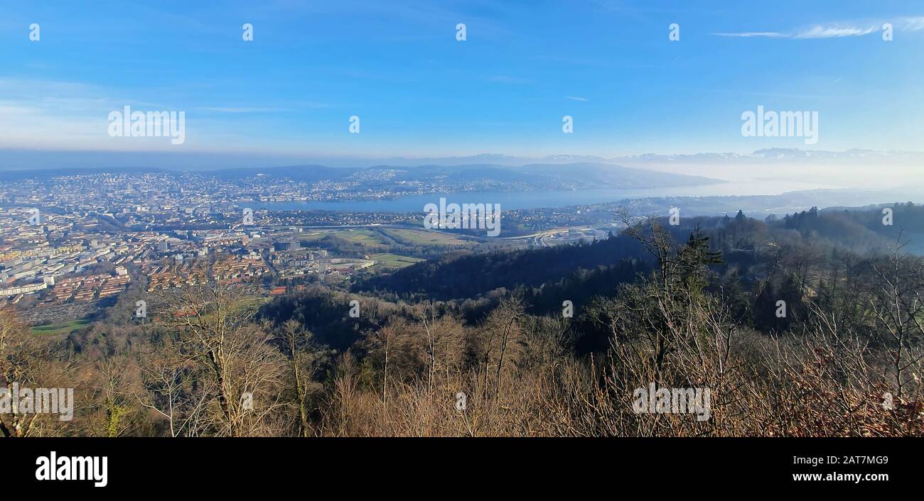 Uetliberg and Lake Zurich made by drone Stock Photo