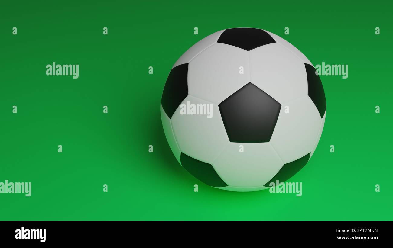 one football ball isolated on green background, close up soccer ball with copy space for sport background Stock Photo