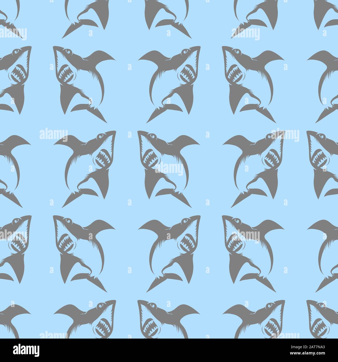 Shark Isolated on Blue Background. Fish Seamless Pattern Stock Vector