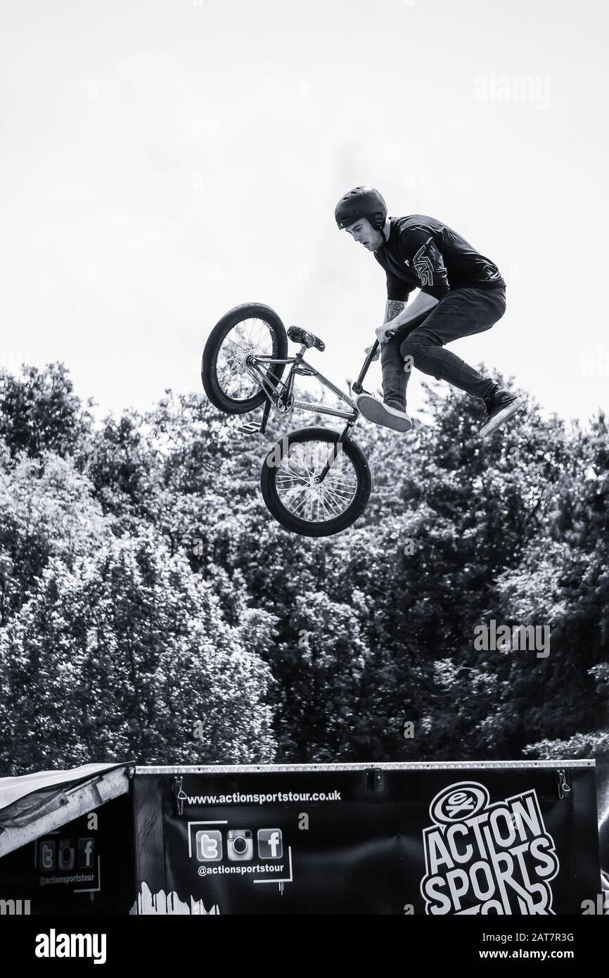 BMX freestylers at a local country show, Banbury, June 2019 Stock Photo