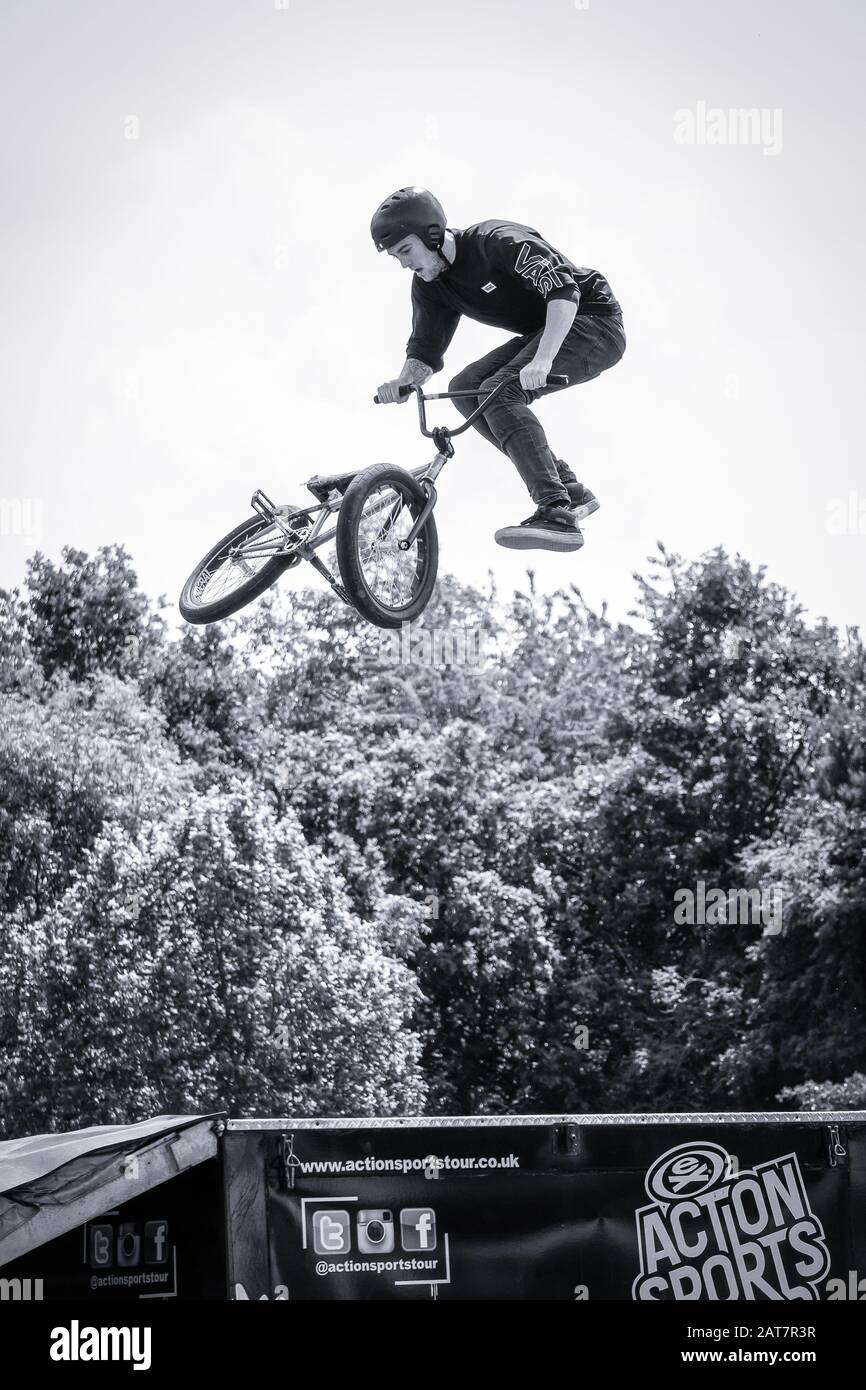 BMX freestylers at a local country show, Banbury, June 2019 Stock Photo