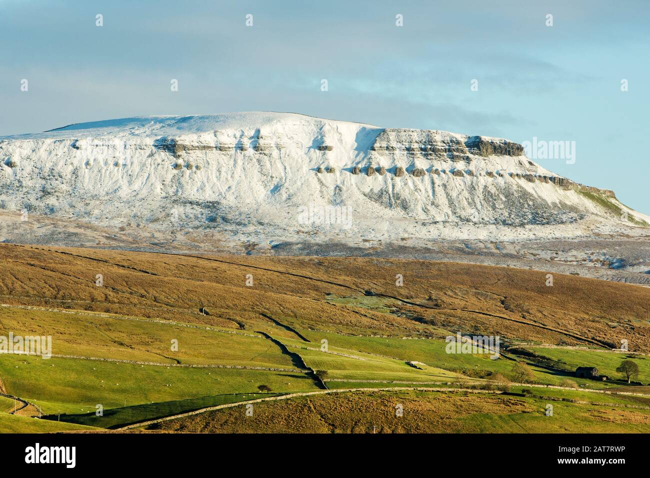 Pen-y-ghent covered in snow, Yorkshire Dales National Park, North Yorkshire, England Stock Photo