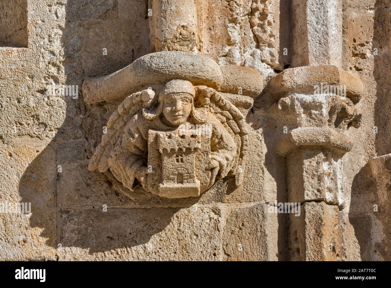 Carving in limestone at Basilica Romanica di San Gavino, 1080, Romanesque style church in Porto Torres, Sassari province, Sardinia, Italy Stock Photo