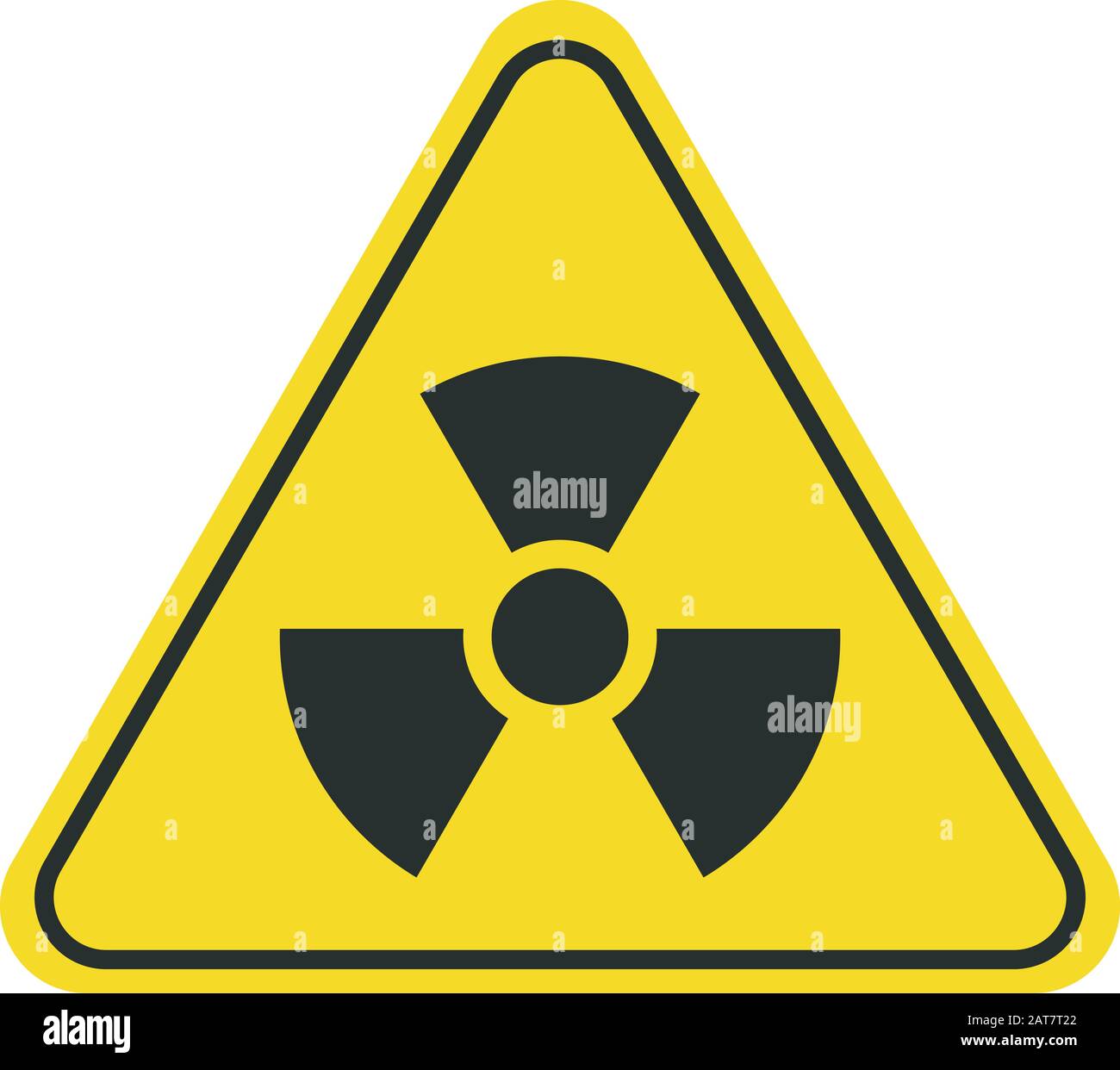 Vector illustration toxic sign, symbol. Warning radioactive zone in triangle icon isolated on white background. Radioactivity. Dangerous radiation area symbol. Chemistry poison plane mark Stock Vector