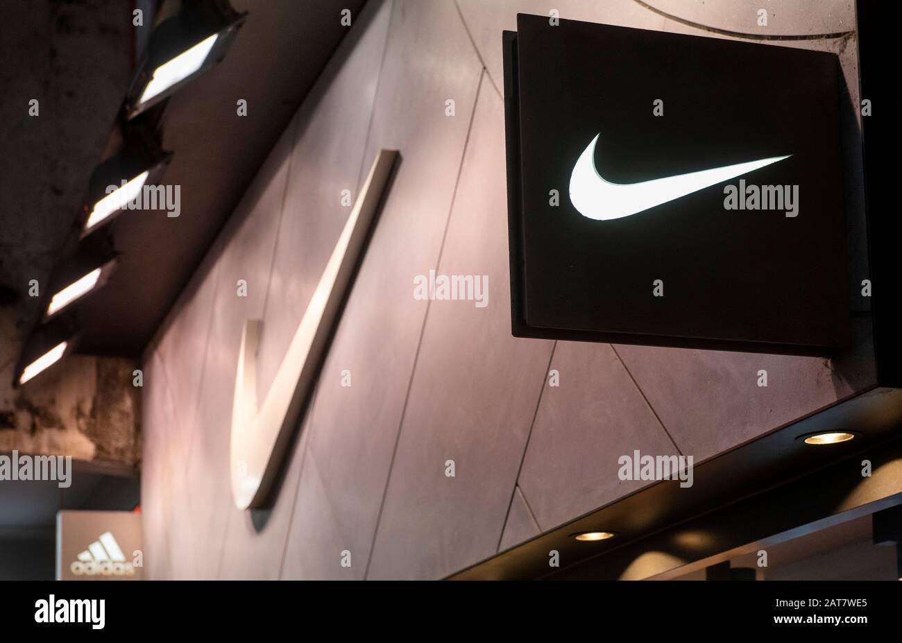 American multinational sport clothing brand Nike store and logo seen in  Hong Kong Stock Photo - Alamy