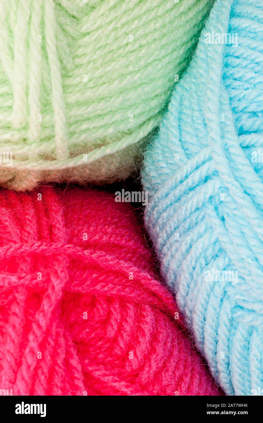 Balls of coloured wool - closeup Stock Photo