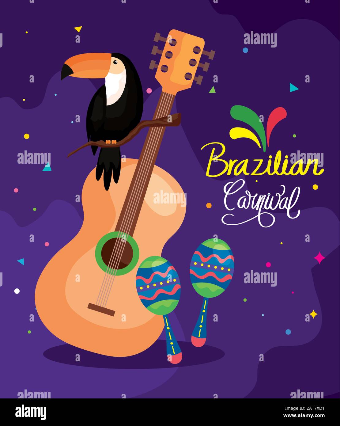 poster of brazilian carnival with guitar and icons traditional Stock ...