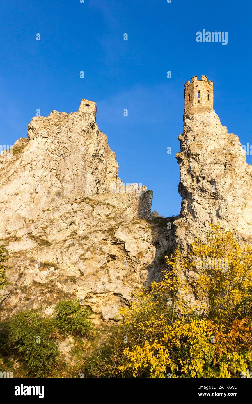 Maiden tower and ruins of Devin castle in Bratislava, Slovakia Stock Photo