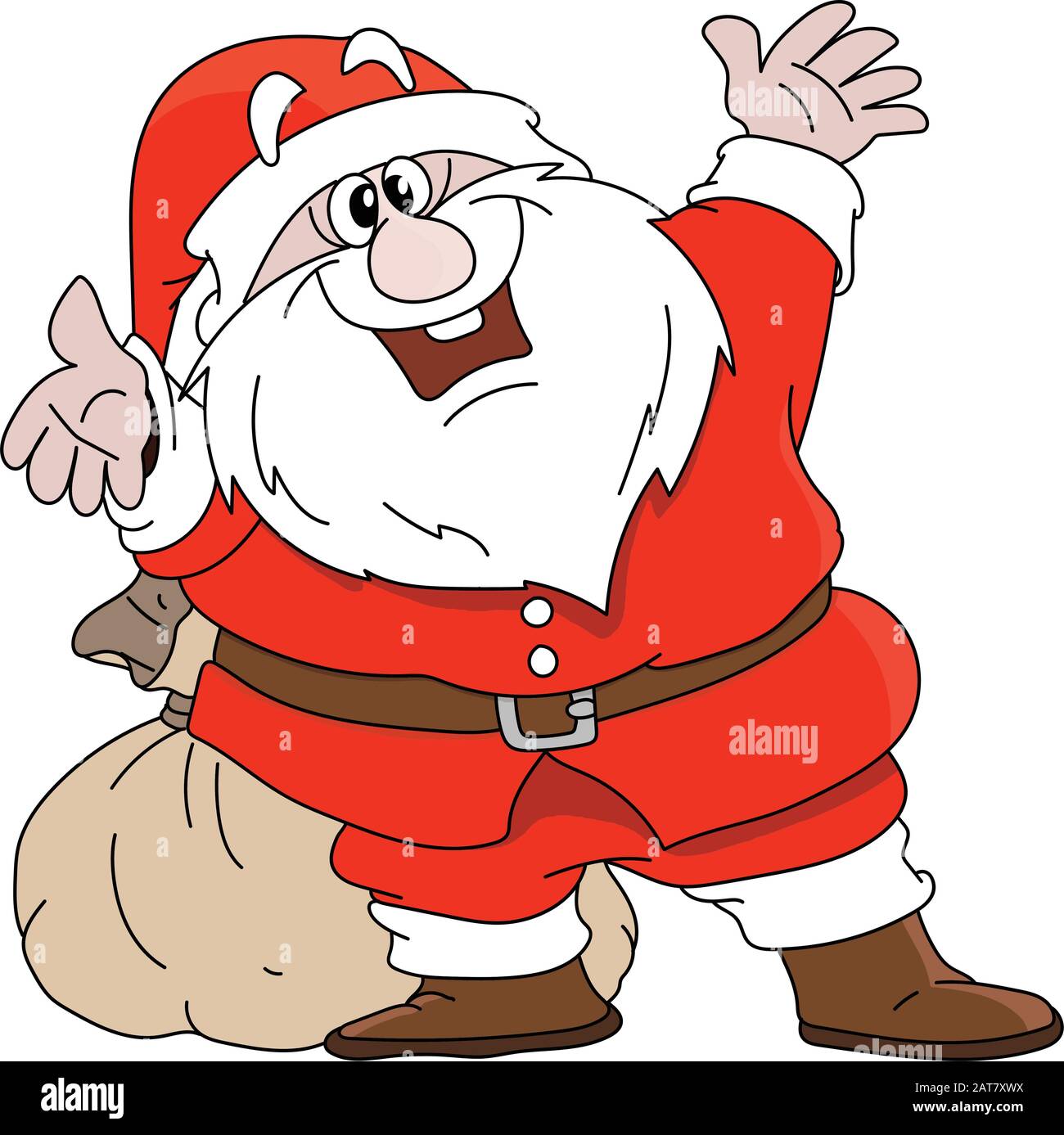 Cartoon Santa Claus welcoming new year with a bunch of presents in his sack vector illustration Stock Vector