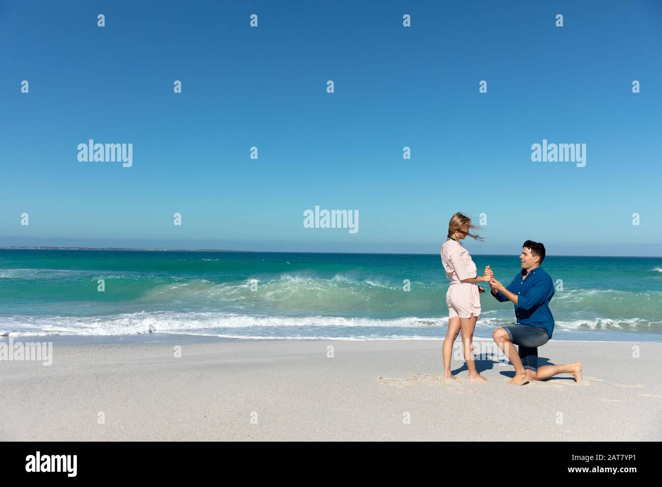 Marriage proposal at the beach Stock Photo