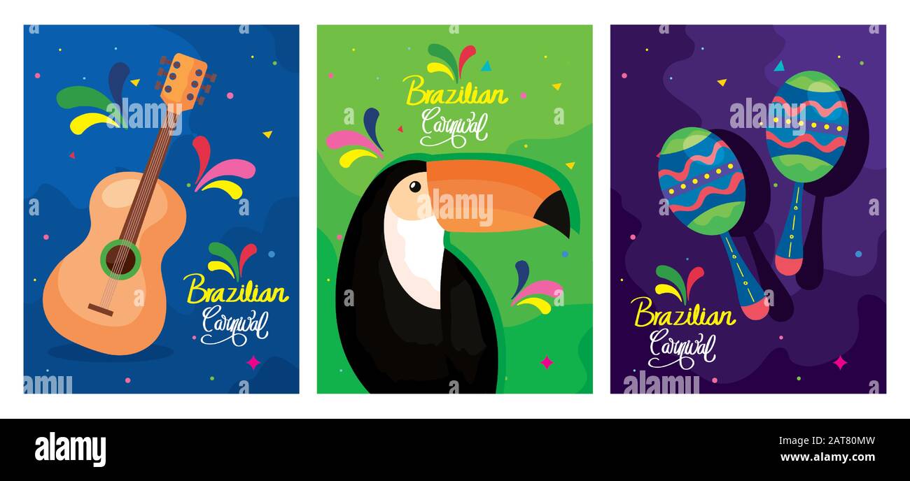 set of poster carnival brazil with decoration Stock Vector Image & Art ...