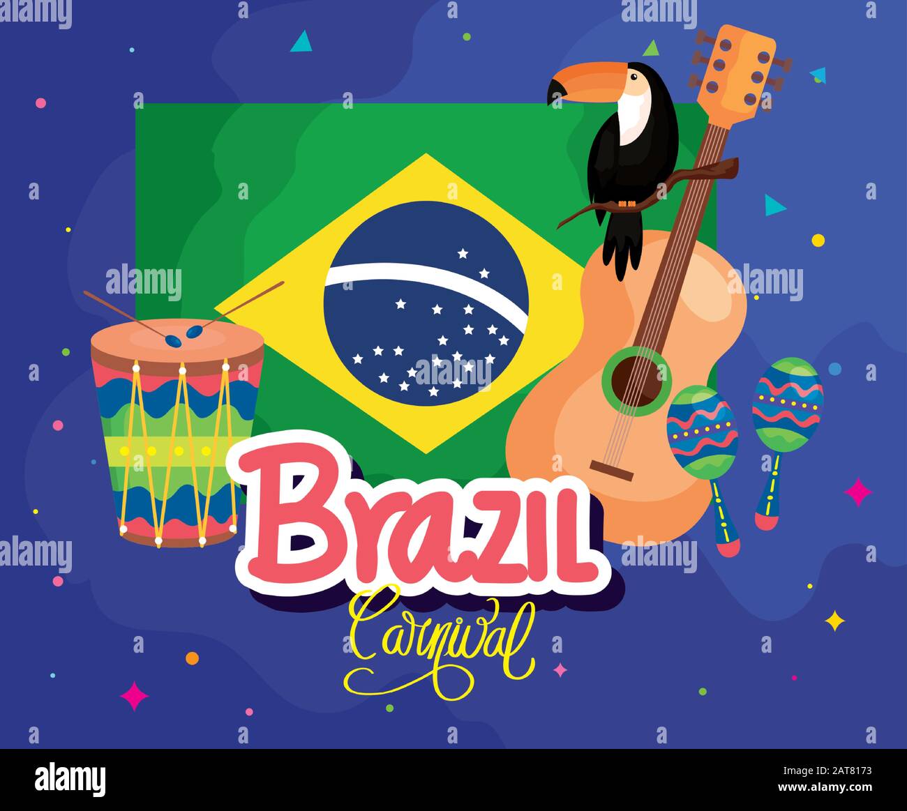 poster of brazil carnival with flag and icons traditional Stock Vector ...