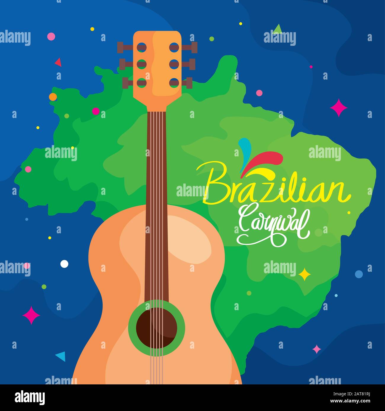poster of brazilian carnival with map and guitar Stock Vector Image ...