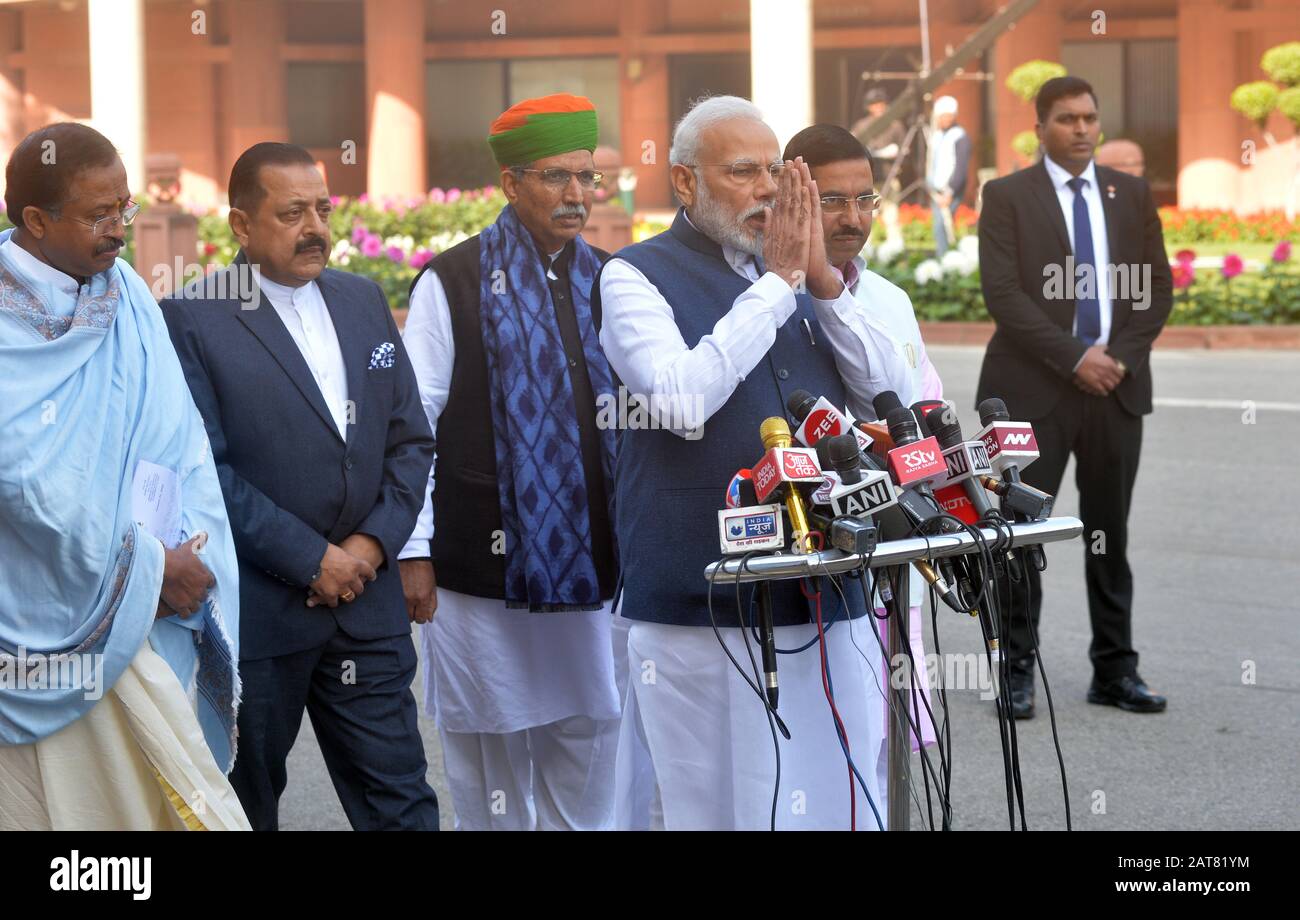 Indian Prime Minister Narendra Modi Hands Folded Greets Along