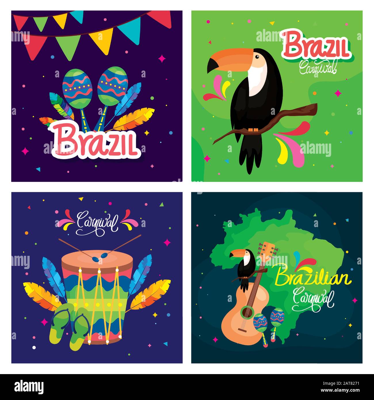 set of poster carnival brazil with decoration Stock Vector Image & Art ...