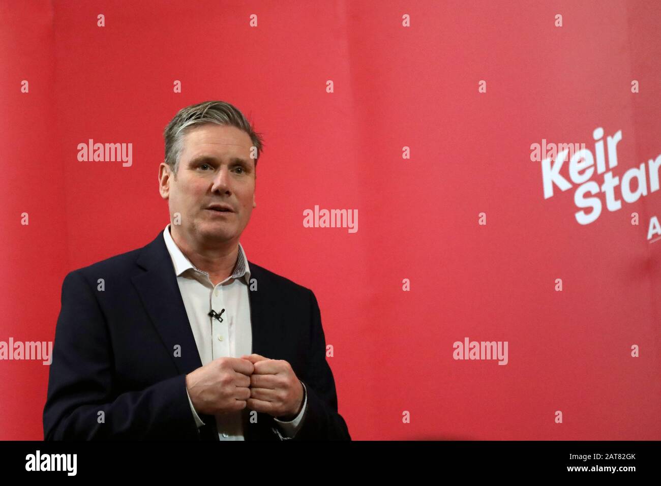 London / UK – January 31, 2020: Keir Starmer, running to be leader of the Labour Party, gives a speech at Westminster Cathedral Hall on Brexit day Stock Photo