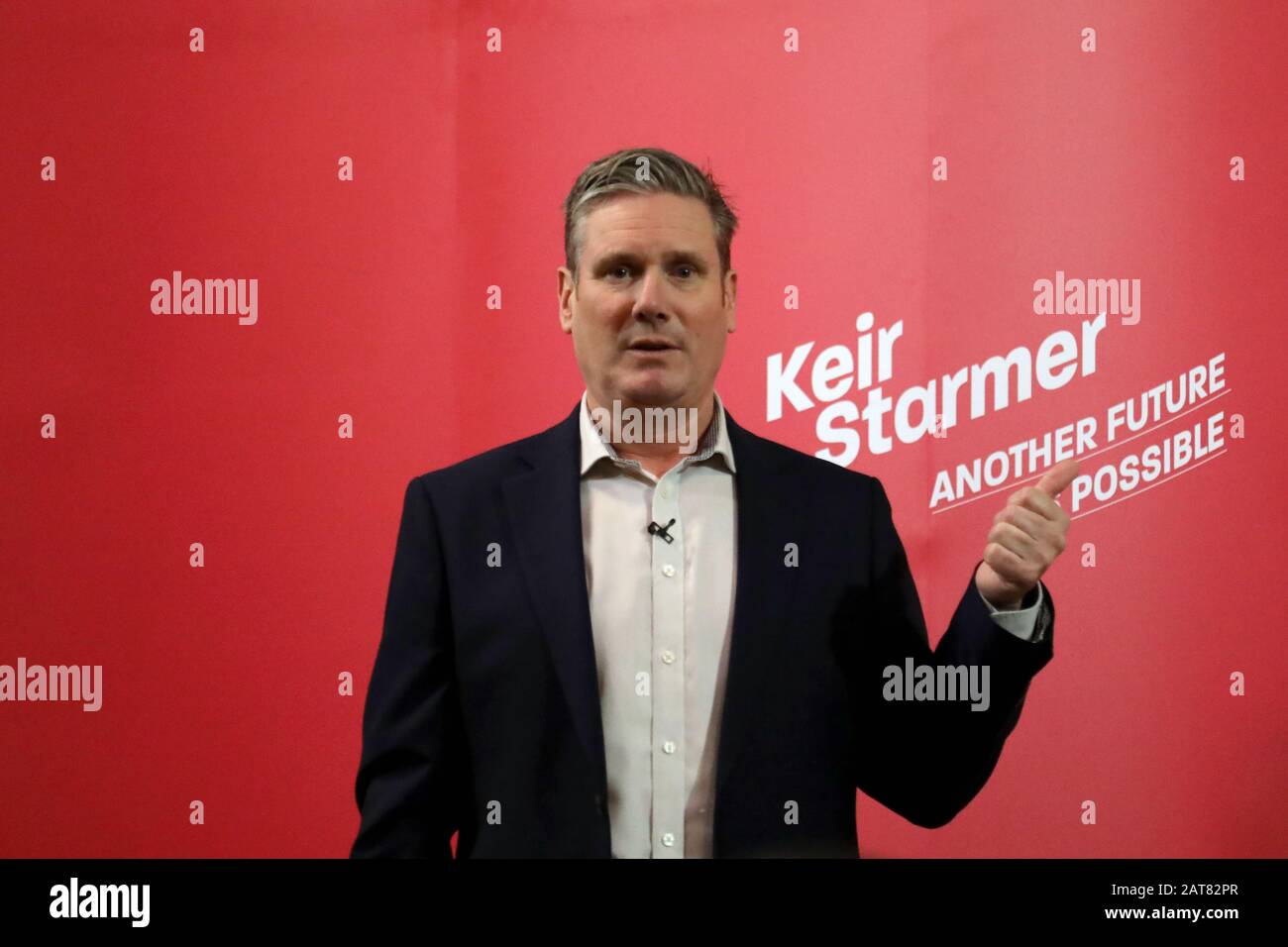 London / UK – January 31, 2020: Keir Starmer, running to be leader of the Labour Party, gives a speech at Westminster Cathedral Hall on Brexit day Stock Photo