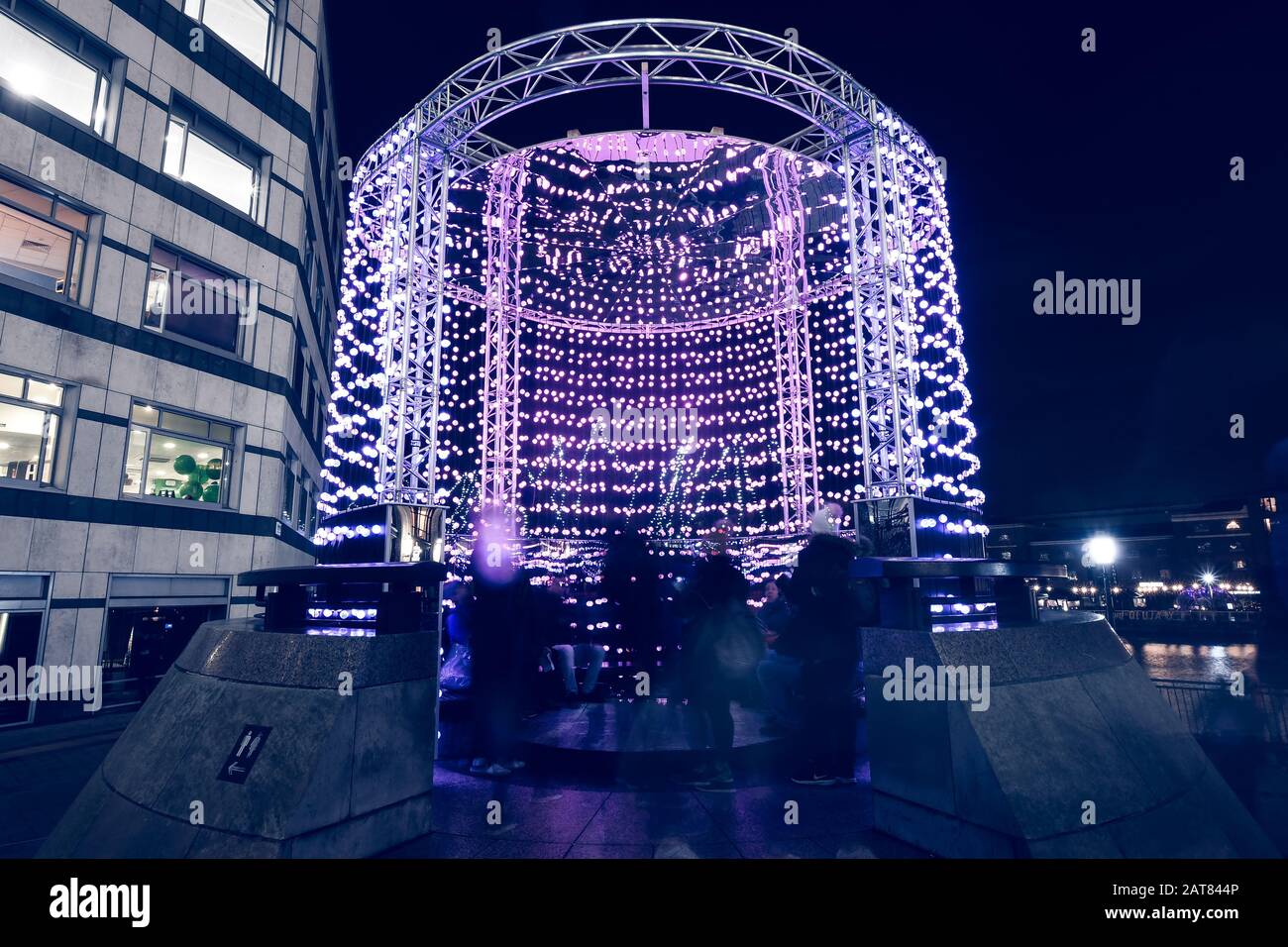 Winter Lights at Canary Wharf  2020, it’s the 6th year of the lights. 26 light installations dotted around the area from various artists around the world. Photo of Ditto by Ithaca Studio Stock Photo